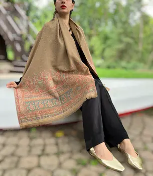 Beige Wool Kashmir Jamawar Pashmina