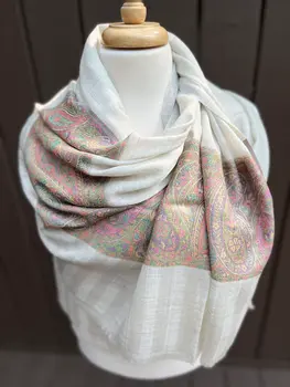 Green and Pink Fine Wool Kashmir Jamawar Pashmina