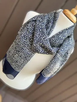 Navy and White Silk Scarf