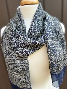 Navy and White Silk Scarf