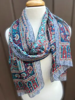 Navy and Red Silk Scarf