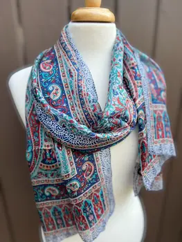 Navy and Red Silk Scarf