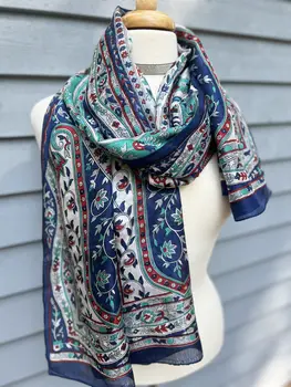 Blue and Gray Silk Scarf