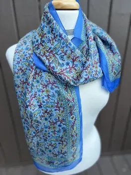 Blue Floral Silk Scarf