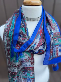 Cobalt and Red Silk Scarf
