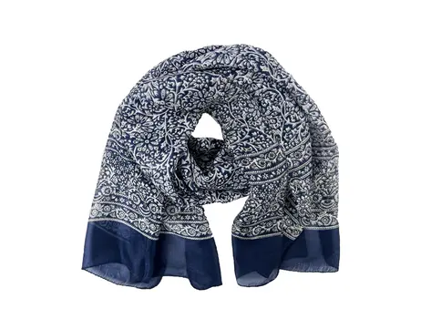 Navy and White Silk Scarf