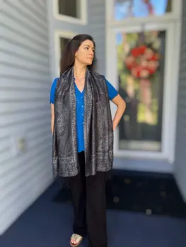 Black and Gray Modal Jamawar Pashmina Scarf