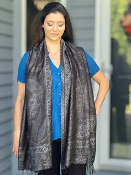 Black and Gray Modal Jamawar Pashmina Scarf