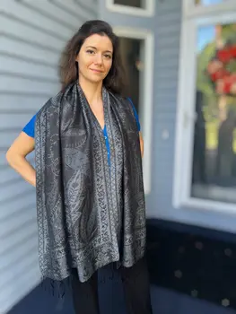 Black and Gray Modal Jamawar Pashmina Scarf
