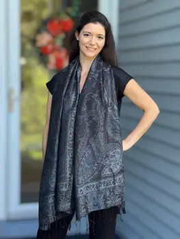 Black and Gray Modal Jamawar Pashmina Scarf