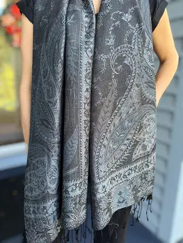 Black and Gray Modal Jamawar Pashmina Scarf