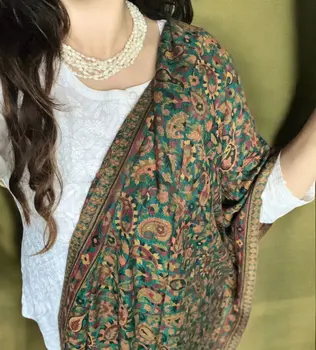 Green Fine Wool Kashmir Jamawar Pashmina