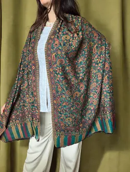 Green Fine Wool Kashmir Jamawar Pashmina
