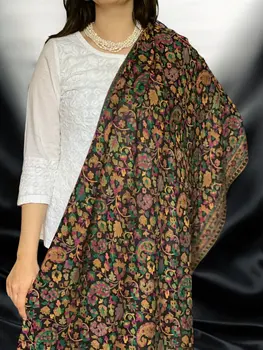 Black Fine Wool Kashmir Jamawar Pashmina