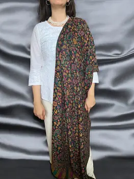 Black Fine Wool Kashmir Jamawar Pashmina