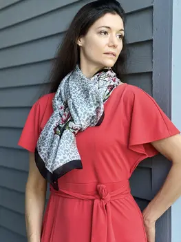 Gray and Black Silk Print Large Scarf