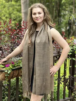 Gray and Beige Two Tone Wool & Silk Blend Scarf