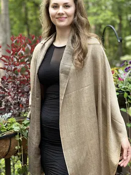 Gray and Beige Two Tone Wool & Silk Blend Scarf