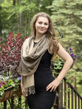 Gray and Beige Two Tone Wool & Silk Blend Scarf
