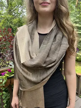 Gray and Beige Two Tone Wool & Silk Blend Scarf