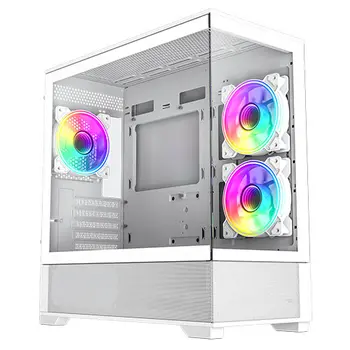 GameMax Vista Micro ATX Gaming Case w/ Glass Side & Front, Mesh Panelling, 3x Infinity ARGB Fans, ARGB PWM Fan Hub, White
