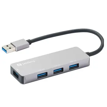 Sandberg External 4-Port USB-A Pocket Hub, 1 x USB 3.0, 3 x USB 2.0, Aluminium, USB Powered, 5 Year Warranty