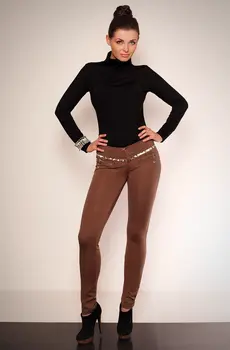 2606-1 Leggings with gold zippers and insertion of camouflage REDIAL - light brown