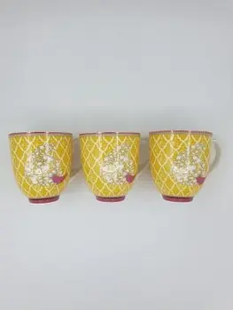 YELLOW COFFEE MUG, Unique Mug, Porcelain Handmade, Tea Mug, 6 Pcs
