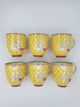 YELLOW COFFEE MUG, Unique Mug, Porcelain Handmade, Tea Mug, 6 Pcs