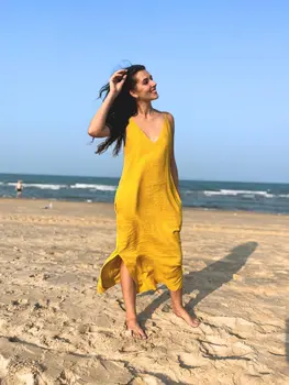 Linen Maxi Dress with Pockets