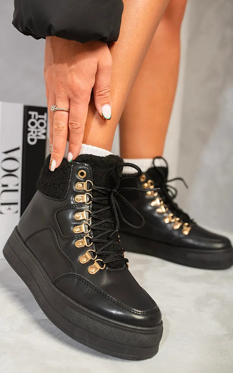 Leather Lace Up Front Platform Womens Boots