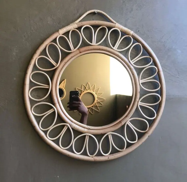 Spiral Round Rattan Mirror
