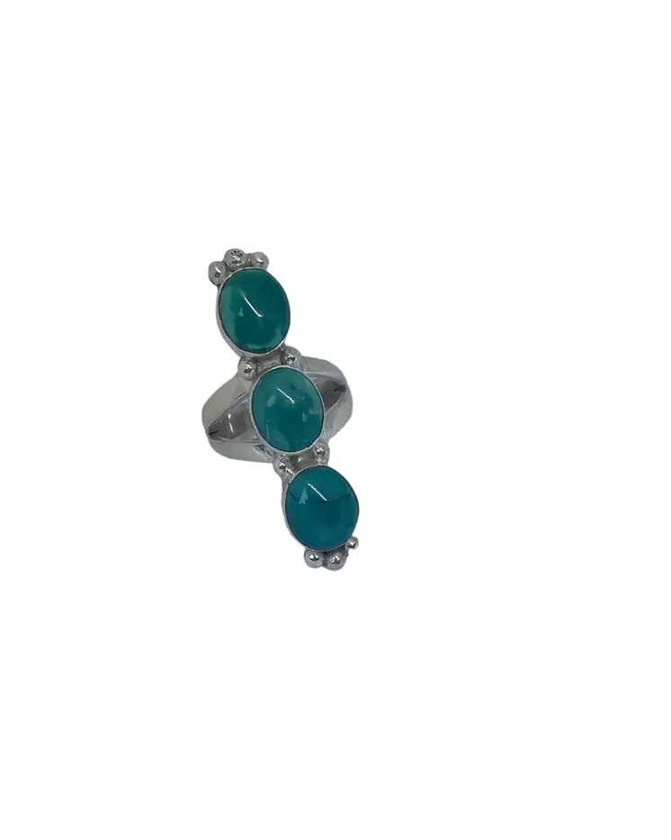 Three Beads Turquoise Ring 925 Sterling Sliver