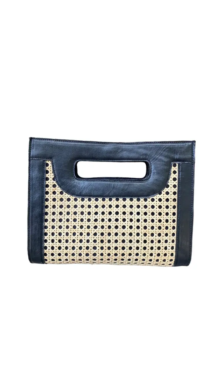Ary Black Bali Handmade Leather Rattan Webbing HandBag