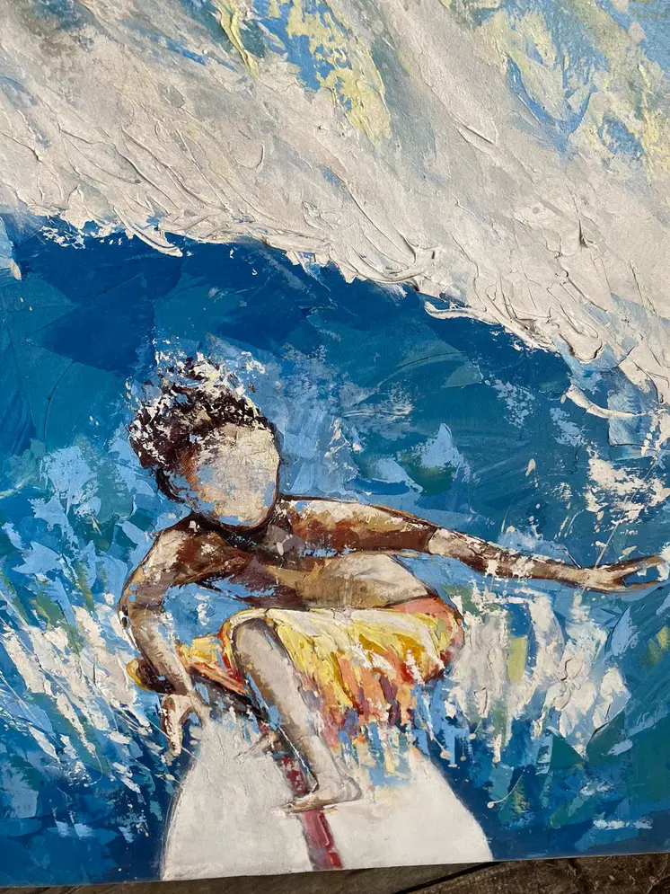Wave Hunter: A Dramatic And Intense Painting of Surfing in Bali's Waters