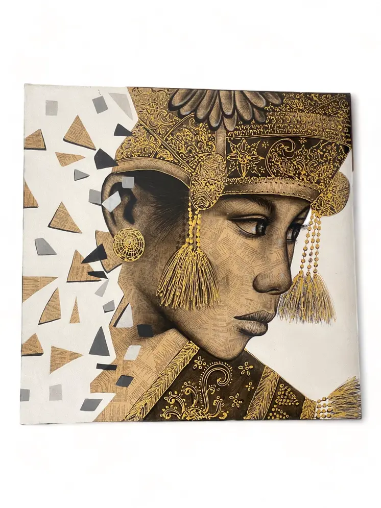 Recycle Paper Painting Balinese Lady Gold