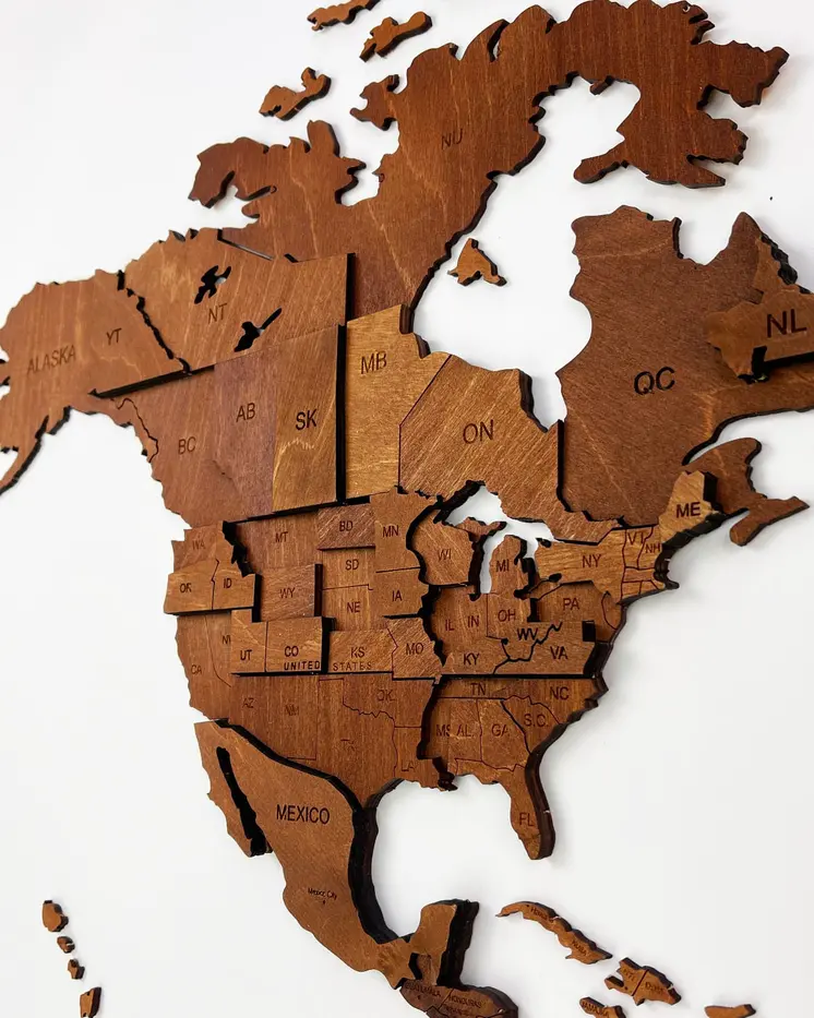 3D Wooden World Map Walnut