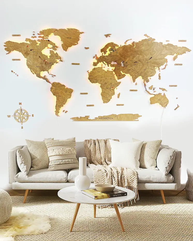 LED Illuminated Wooden World Map - PREMIUM