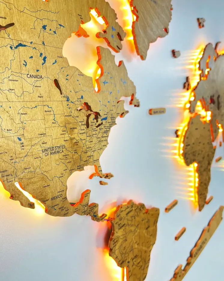 LED Illuminated Wooden World Map - PREMIUM
