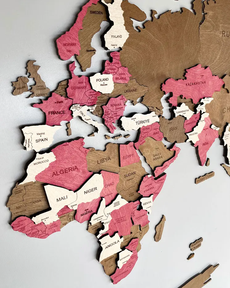 Colorful 3D World Map for wall | PINKY