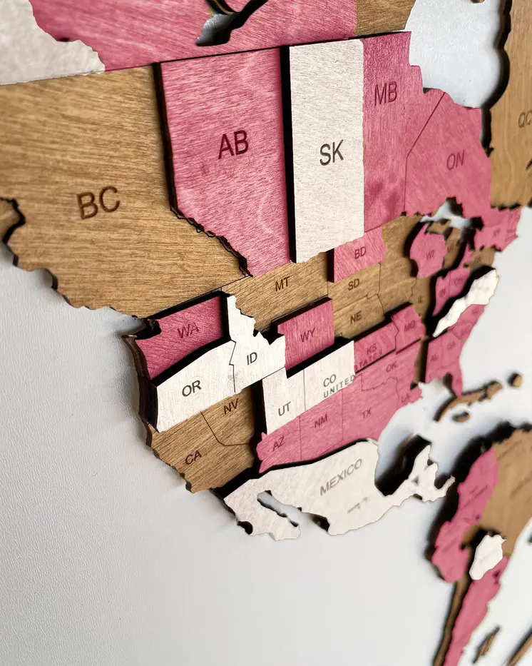 Colorful 3D World Map for wall | PINKY
