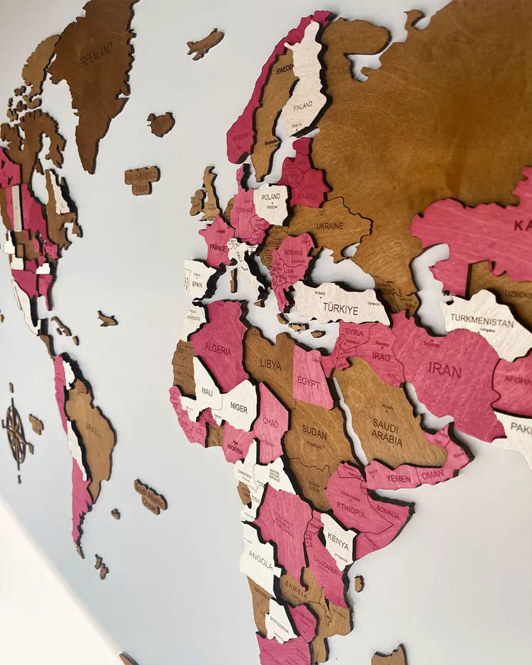 Colorful 3D World Map for wall | PINKY