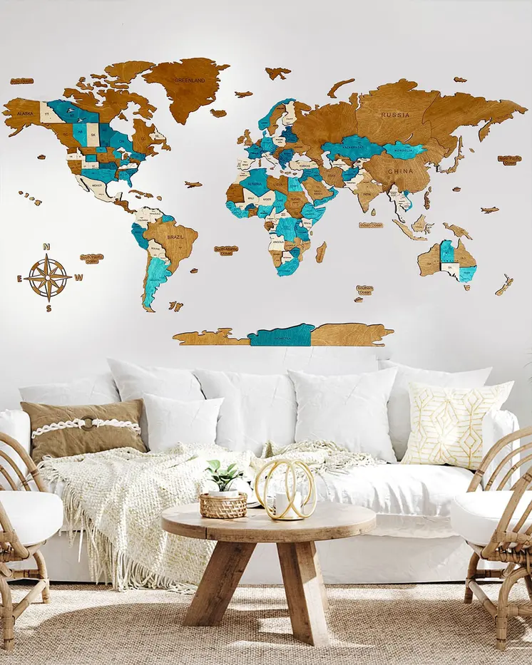 Wooden World Map 3D effect | LAZUR