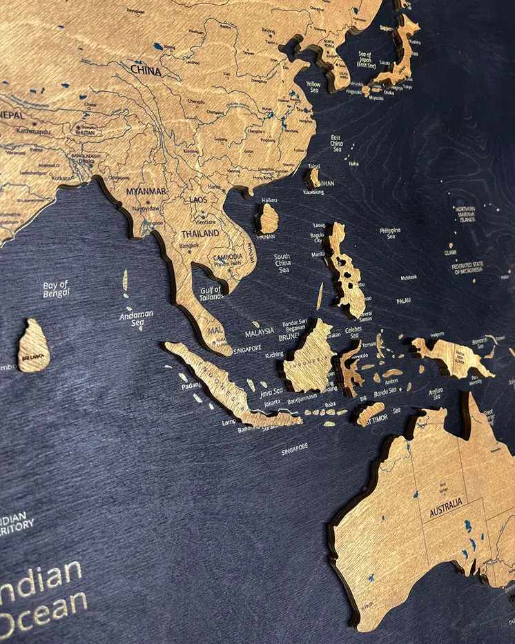 Premium Wood World Map Triptych