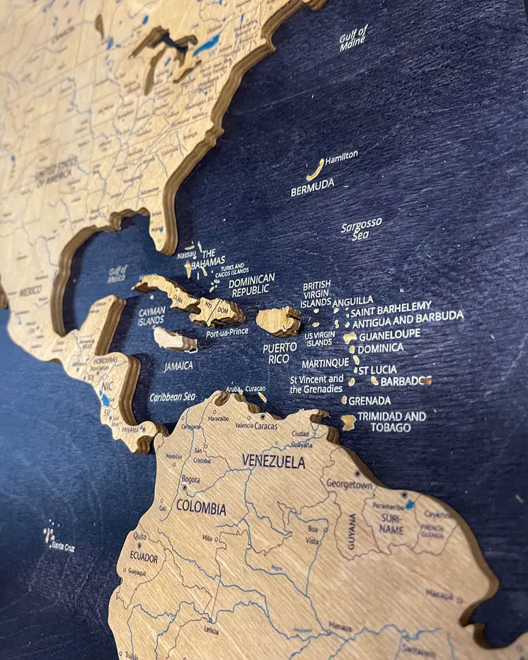 Premium Wood World Map Triptych