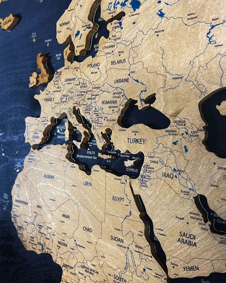 Premium Wood World Map Triptych