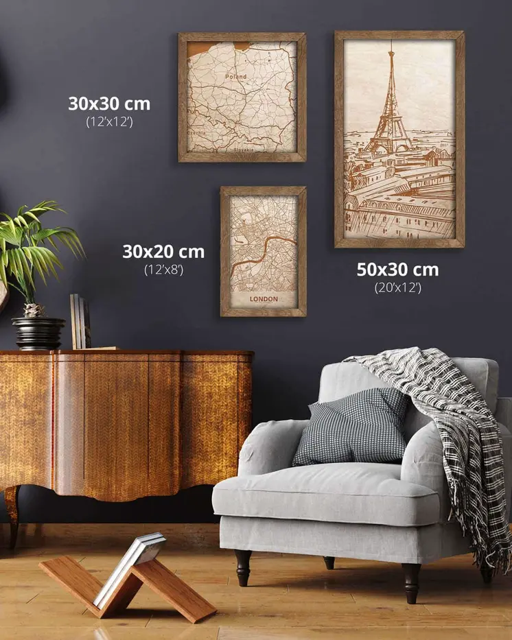 Wooden picture of  Eiffel Tower, in an oak frame