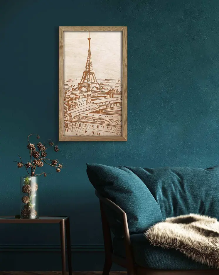 Wooden picture of  Eiffel Tower, in an oak frame