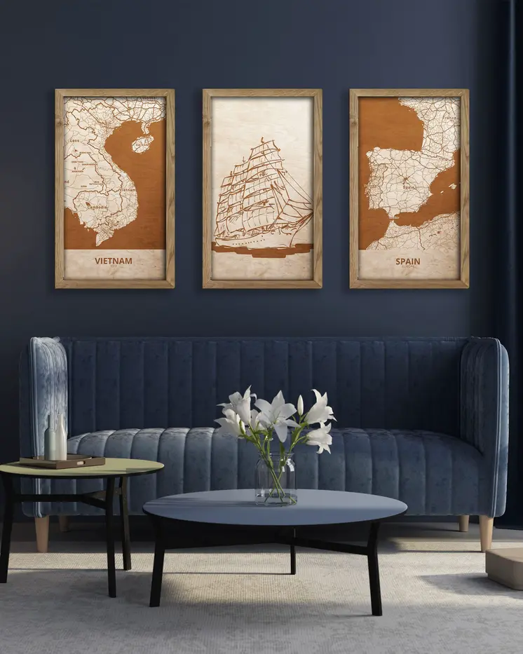 Wooden picture of Sailing ship in an oak frame