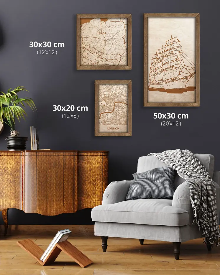 Wooden picture of Sailing ship in an oak frame